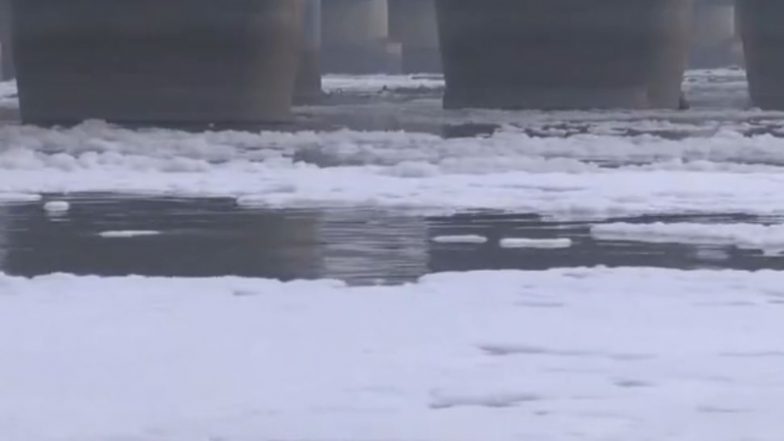 India News | Toxic Foam Seen Floating on Yamuna River in Delhi's Kalindi Kunj