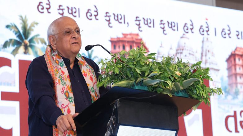 India News | Gujarat CM Lays Foundation Stone for Rs 125 Crore ISKCON Temple in Surat; Calls for Linking Devotion with Nation-building