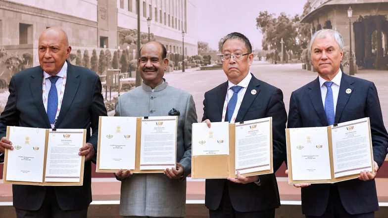 World News | BRICS Parliamentary Forum Adopts New Delhi Joint Declaration, Calling for UN Reform, Multilateralism, and Comprehensive Counter-terrorism Action