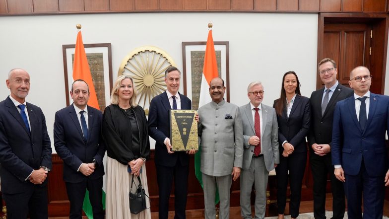 World News | European Parliament Foreign Affairs Committee Chair David McAllister Meets Om Birla, Discusses India-EU Ties