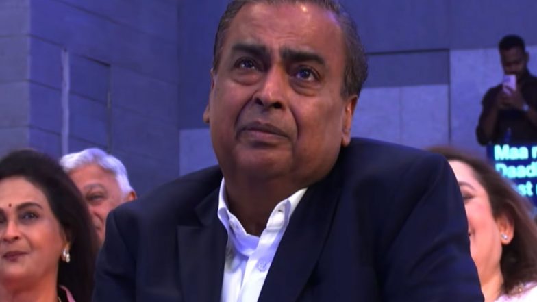 Business News | Mukesh Ambani Gets Emotional While Listening to Anant and Isha Ambani’s Address During Jio Platforms IPO Ceremony
