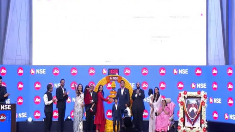 Business News | Jio Platforms Lists at 21.35% Premium at Rs 1,358, Market Cap Crosses Rs 12.5 Lakh Crore