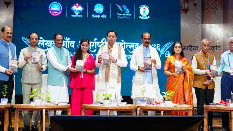 India News | Uttarakhand CM Dhami Unveils Literary Publications at Lekhak Gaon International Festival, Highlights State's Cultural Heritage