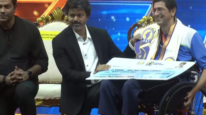 Sports News | Tamil Nadu CM Vijay Distributes Rs 17 Crore Prize Money to Chief Minister’s Trophy Winners, Honours Para Asian Games Medallists