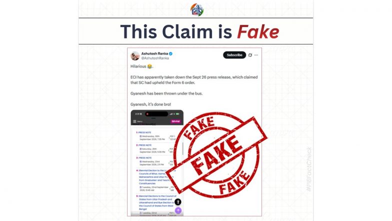 Has ECI Taken Down Its September 26 Press Release on Form 6 Order? Fact Check Calls Claim Fake